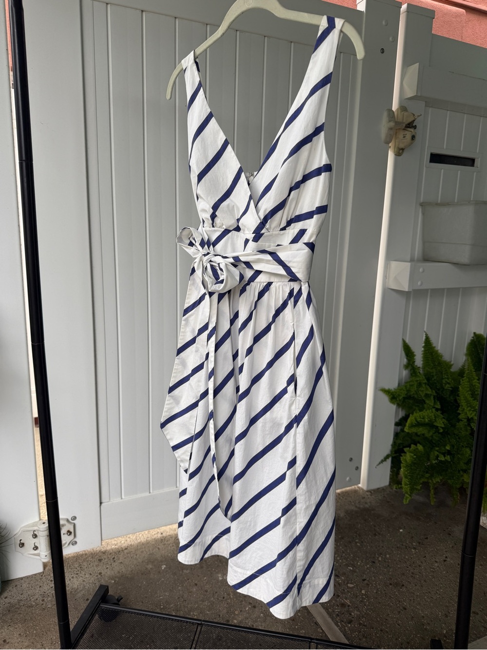 Tracy Reese x Anthropologie Navy stripe tie waist cotton dress pockets size 6